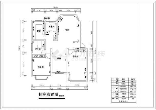 经典三室两厅室内cad装修平面施工图-图一