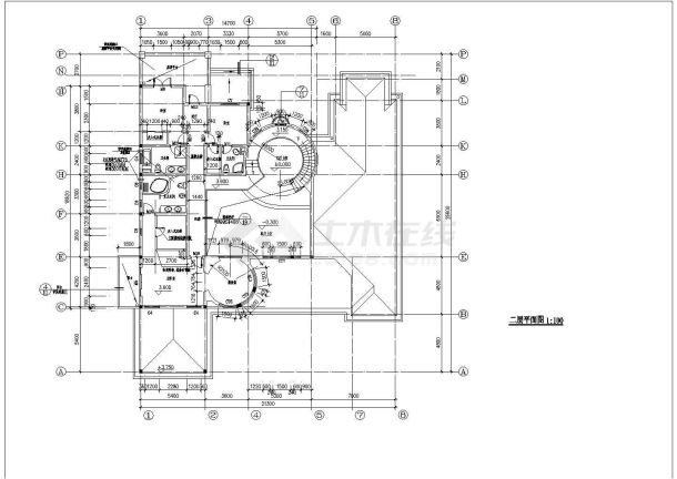 豪华二层带旋转楼梯别墅建筑设计图-图二