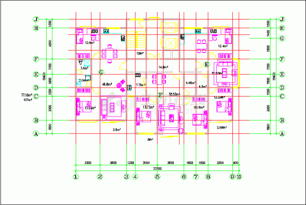 某市高档小区高层建筑户型CAD设计图纸-图二