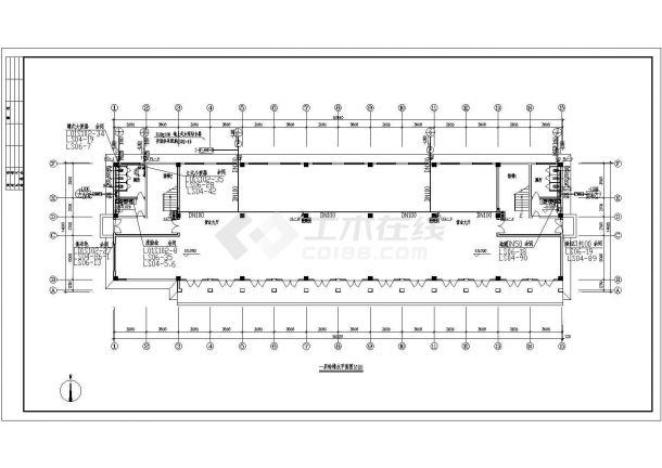 多层办公楼建筑给排水及暖通管道cad施工方案图-图一