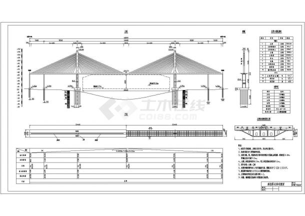 某地桥面宽度26.8m单索面预应力混凝土斜拉桥施工设计图纸-图一