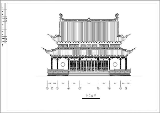 某寺庙大雄宝殿建筑设计cad图纸-图二