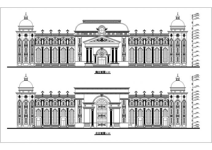某欧式对称酒店建筑设计平立剖面CAD方案图_图1