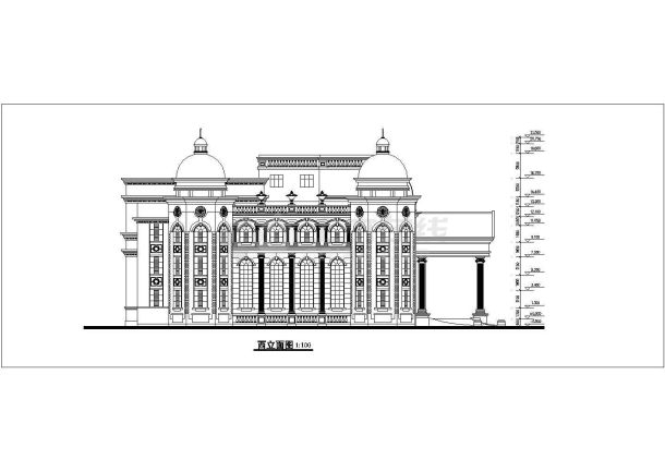 某欧式对称酒店建筑设计平立剖面CAD方案图-图二