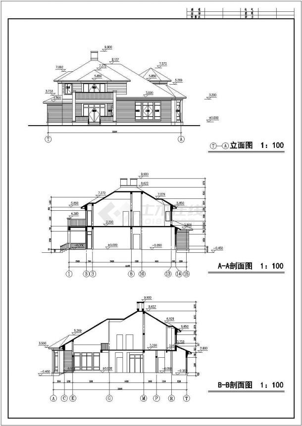 某地二层别墅建筑方案规划设计施工图-图二