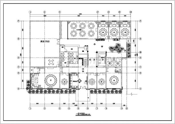 某地餐馆内部装修设计施工CAD图-图一