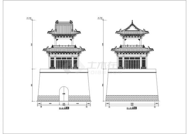 古代建筑城楼古建筑设计施工CAD图 -图二