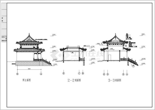 某仿古建筑山门建筑设计施工CAD图-图二