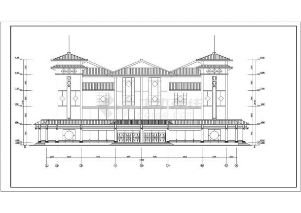 现代仿古建筑服务中心建筑设计施工图-图二