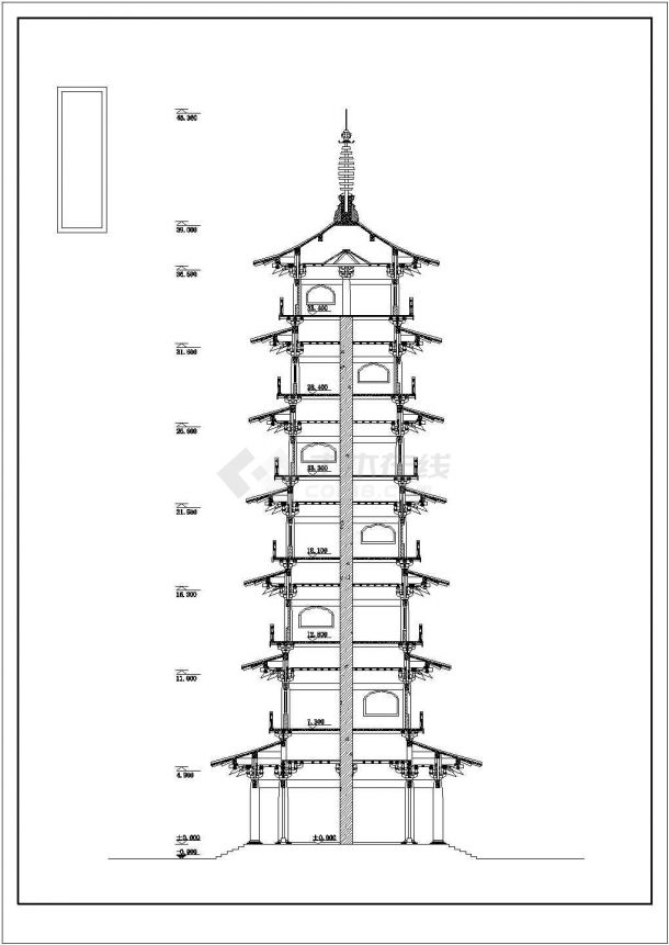 某古塔建筑设计施工方案CAD图纸-图二