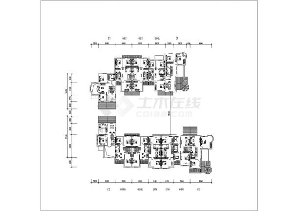 某地小型详细的三层联排别墅组团建筑设计图-图一