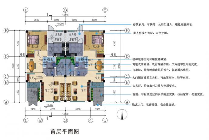 195平方米两层半两户双联式住宅别墅设计cad图_图1