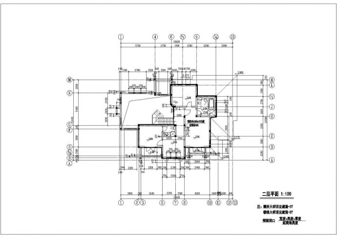 某地小型二层独栋别墅建筑方案图（标注详细）_图1