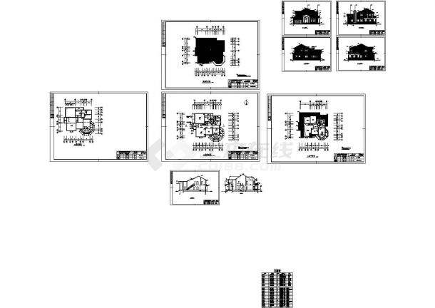 二层别墅各层平面结构示意cad图纸，共九张-图一