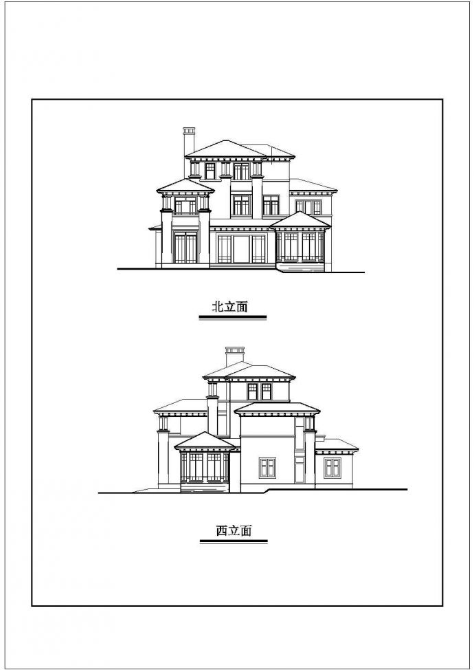 某地小型三层北美风格独栋别墅建筑方案图（共5张）_图1