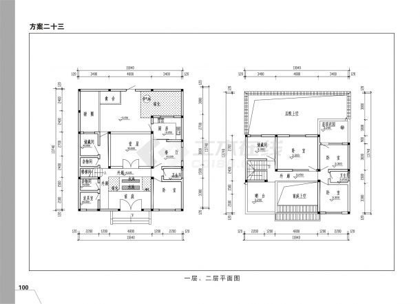 160平方米两层砖混结构农村住宅设计cad图，含效果图-图一