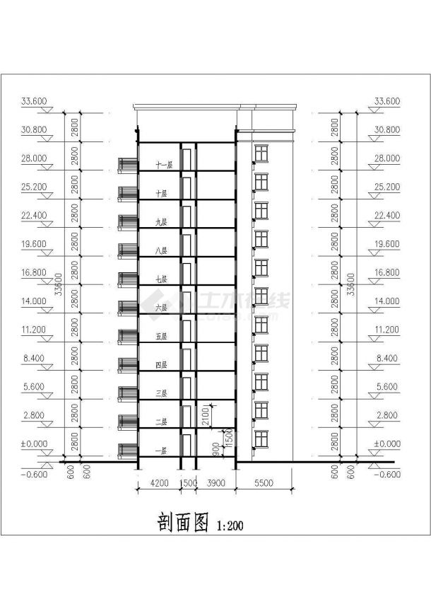 某地小型高层住宅楼建筑施工图纸（共6张）-图二