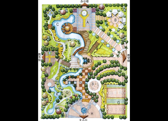 某校园生态广场设计彩平图_图1