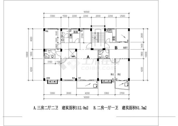 某地区某多层住宅户型cad设计图纸-图一