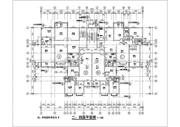 陕西省某城市6层住宅楼建筑平面图-图二