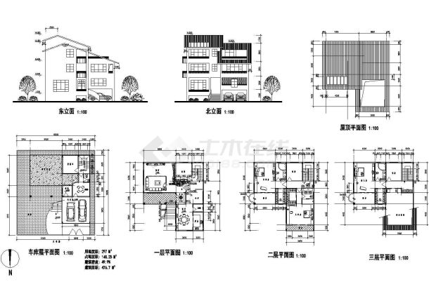 长14.4米宽12.6米3+1车库层476.7平米新潮别墅建筑设计施工图-图一