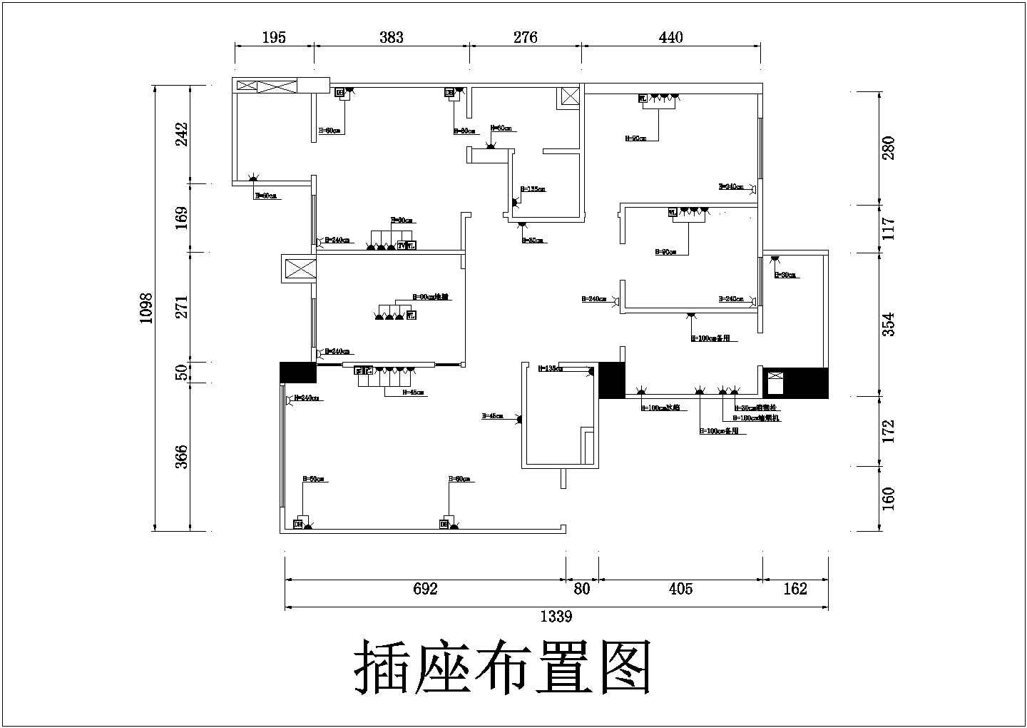 某地区住宅楼室内装修施工平面设计图