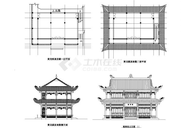 2层古庙（黄龙溪观音殿）建筑设计cad方案图（大院设计）-图一