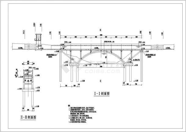 某跨度52m的拱支座渡槽设计图纸-图二