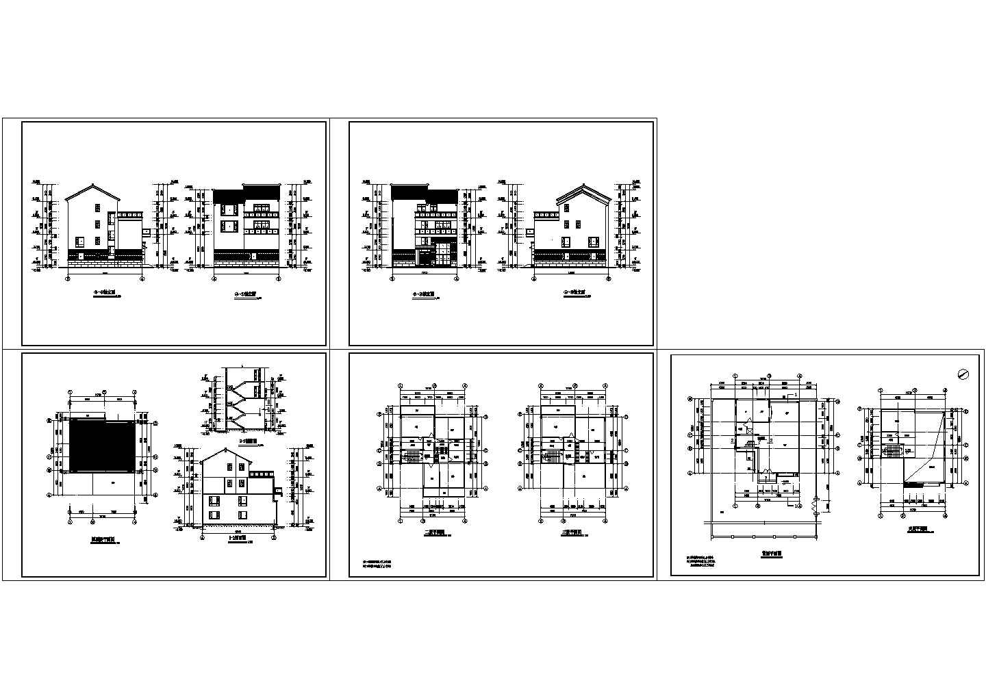 夹层433.5平米L形别墅建筑设计cad图