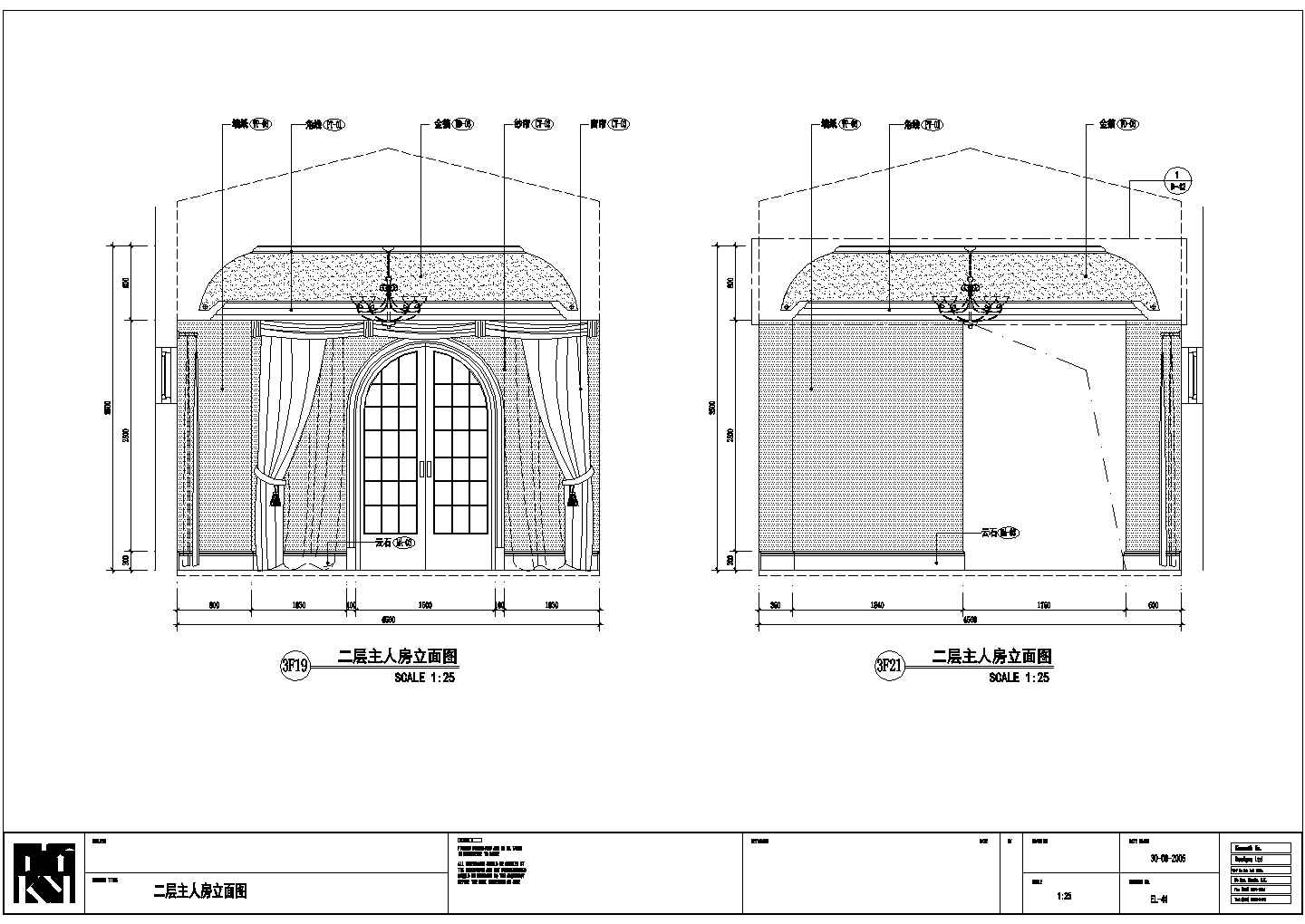 欧式别墅主人房装修设计施工CAD图