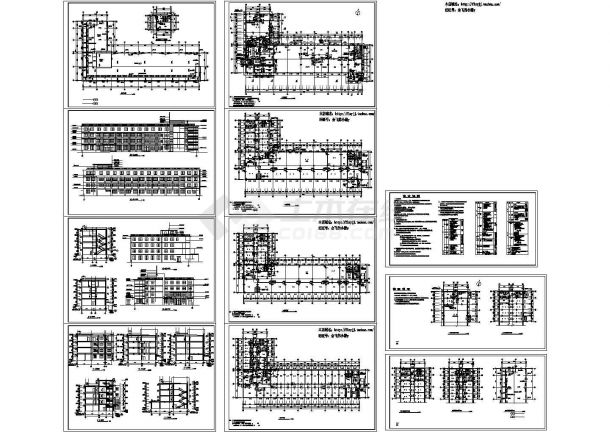 5058.85平米四层L型框架结构车间工厂综合楼建施cad图，共十一张-图一