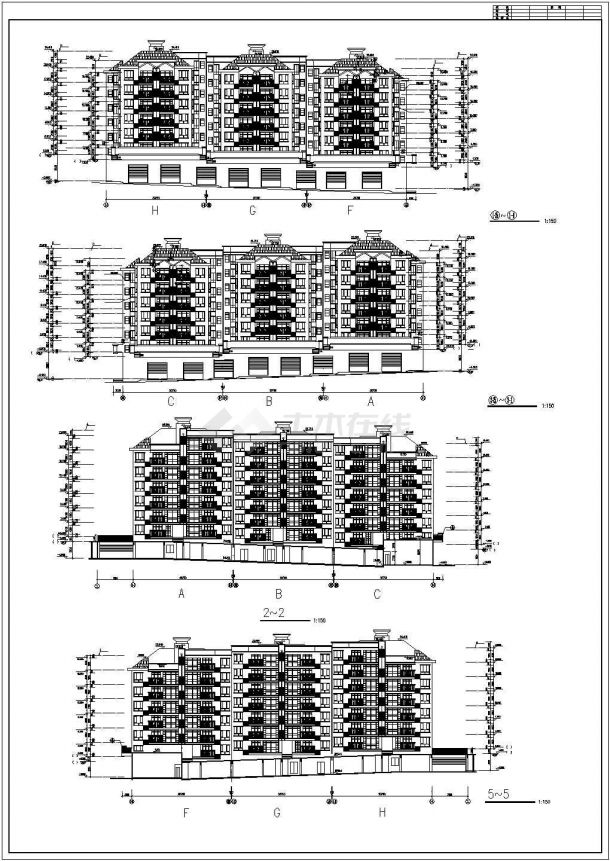 四川省某地区沿街多层商住楼立面方案扩初图-图二