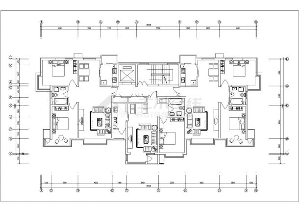 湖北省某城市一梯三户户型平面建筑图-图一