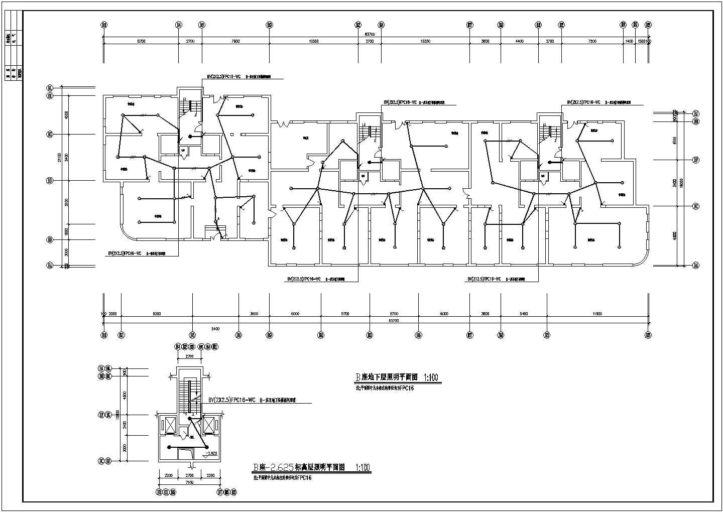 B座正常照明电气设计方案及施工全套CAD图纸
