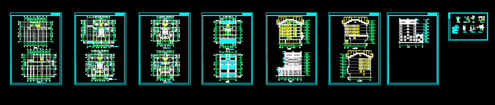 七层徽派风格住宅楼建筑设计CAD图纸