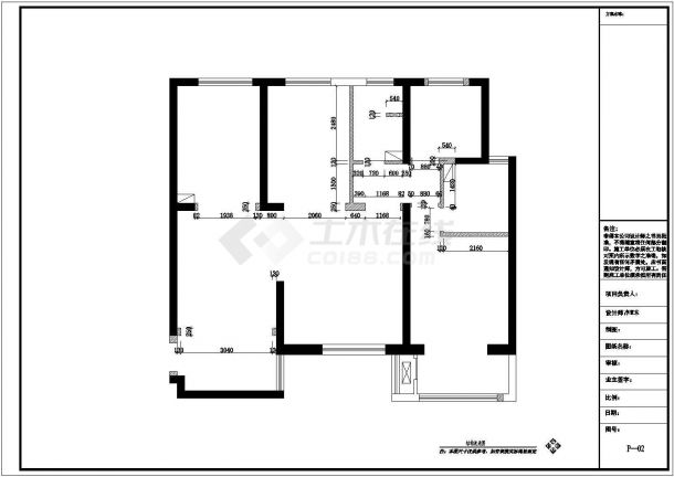 某三室小区样板房装修设计施工CAD图-图二