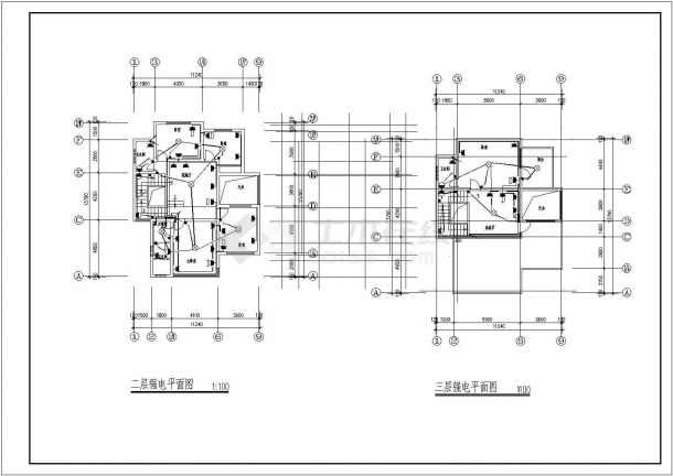 某地三层别墅强电弱电设计施工CAD图-图二
