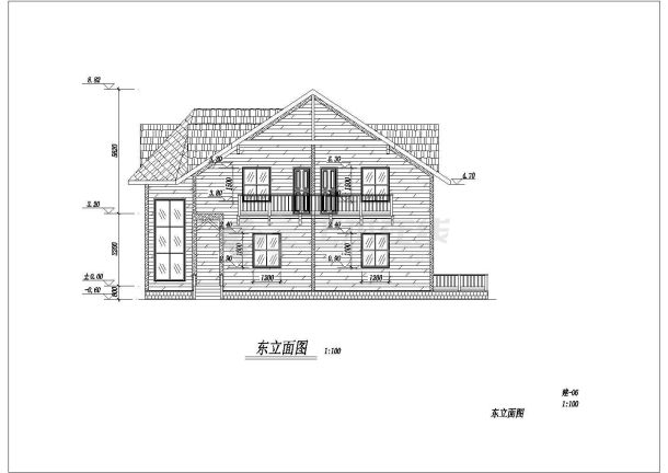 实木材质北美式结构别墅建筑设计cad图-图一