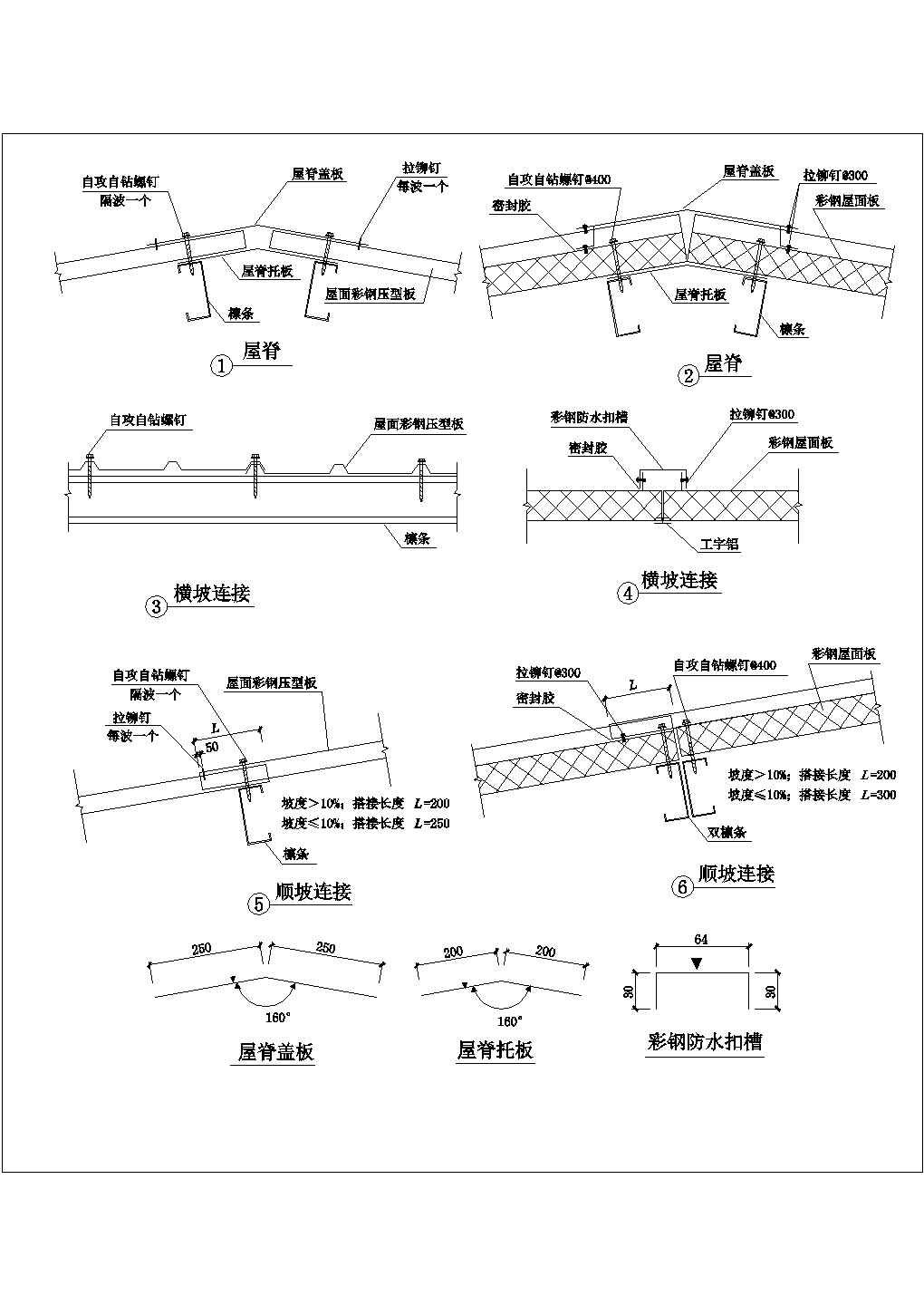 彩钢板屋面节点设计图系列一 五套