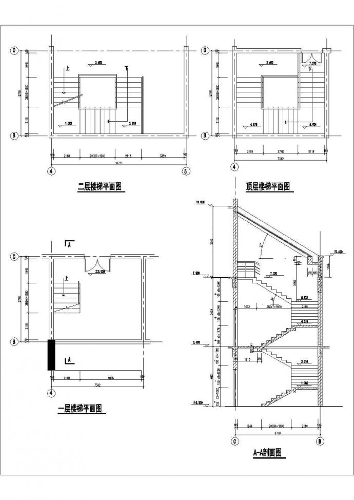 三跑楼梯设计图纸方案  平面 剖面  节点 结构_图1