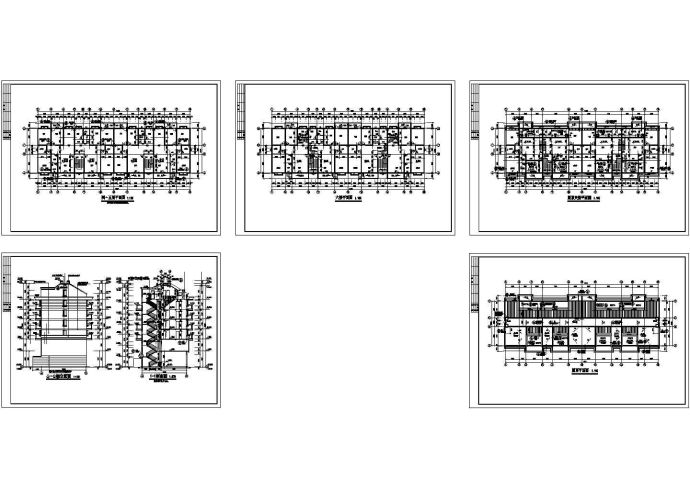 小区住宅平立剖面设计建施cad图，共五张_图1