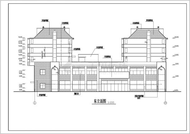 天津市某地区居住建筑平立剖设计图-图二