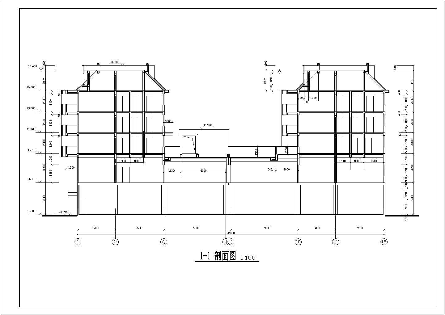 天津市某地区居住建筑平立剖设计图
