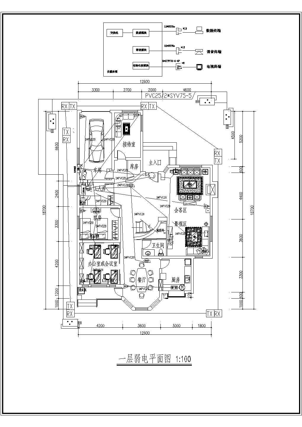 某地二层别墅弱电设计施工CAD图纸