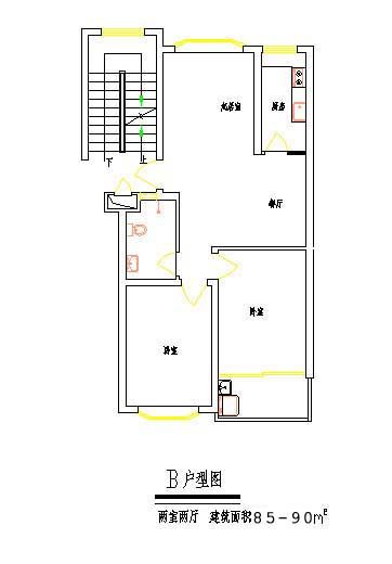 95平方米小区两室两厅住户建筑设计cad图_图1