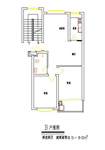 95平方米小区两室两厅住户建筑设计cad图