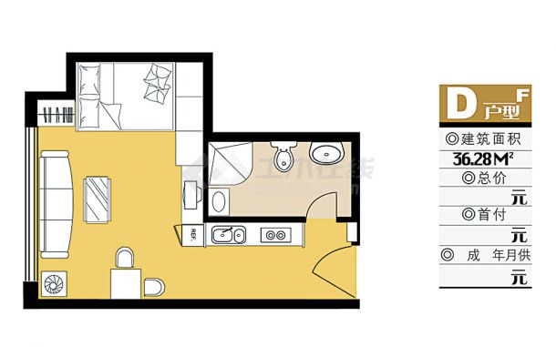 某小区一室一厅建筑设计cad图，共36.28平方米-图一