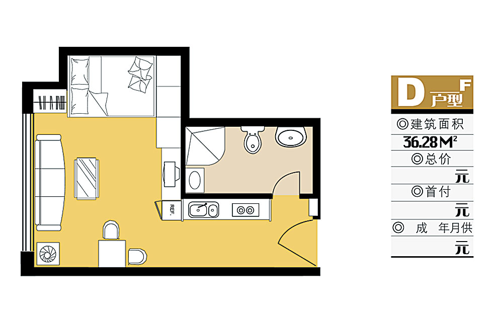 某小区一室一厅建筑设计cad图，共36.28平方米