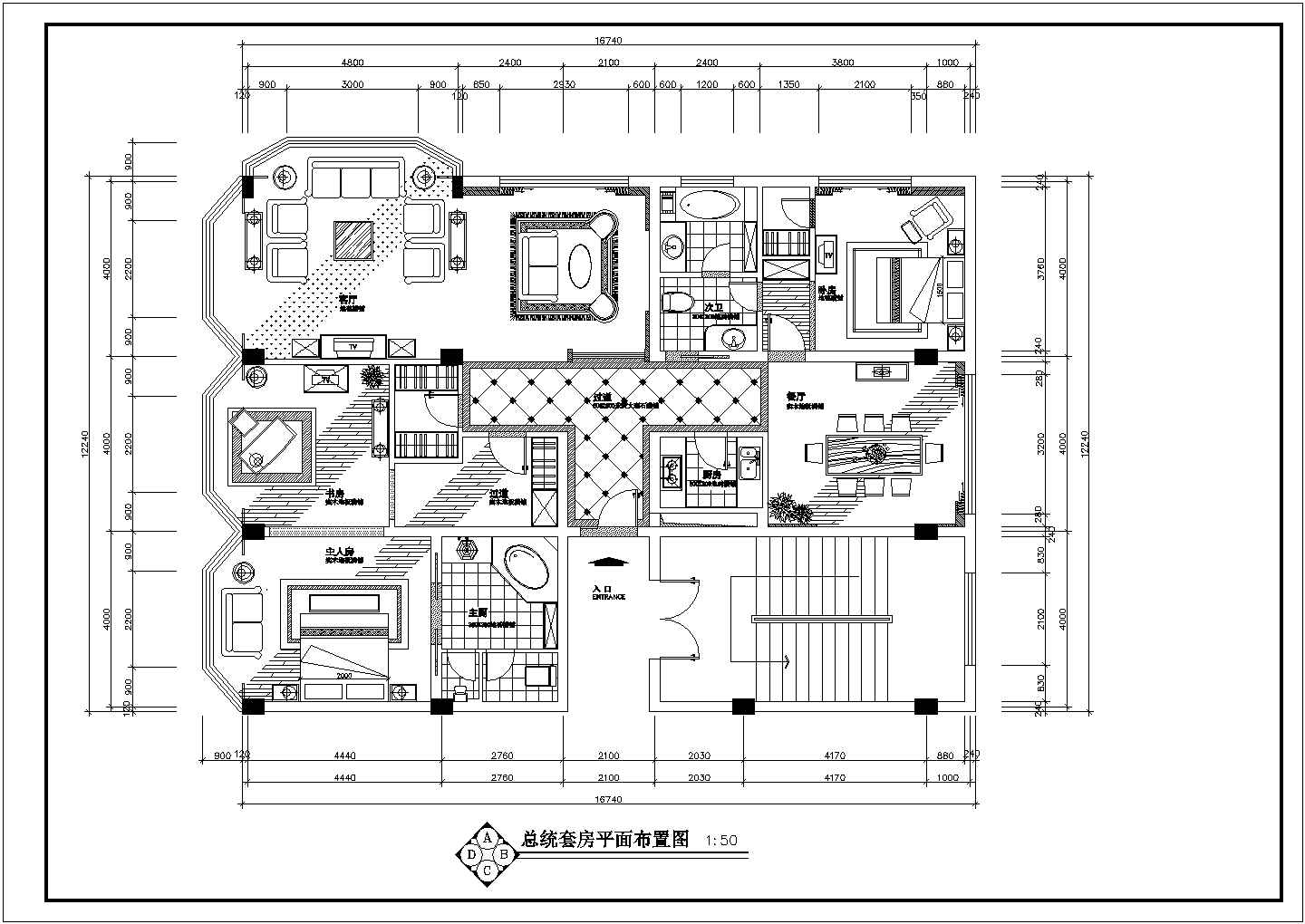 某地区商务套房装修施工CAD设计图纸