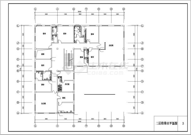 某综合商住楼给排水全套cad施工图纸-图二